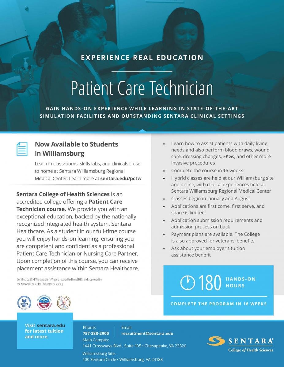 Patient Care Technician Flyer WIlliamsburg